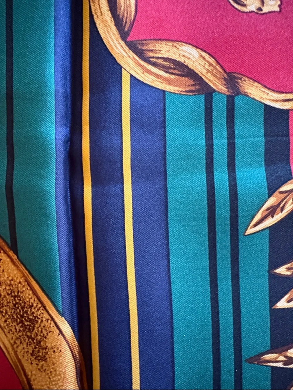 Vintage Ralph Lauren Gold and Red Double Lion Silk Scarf — Gold,NavyRed & Green